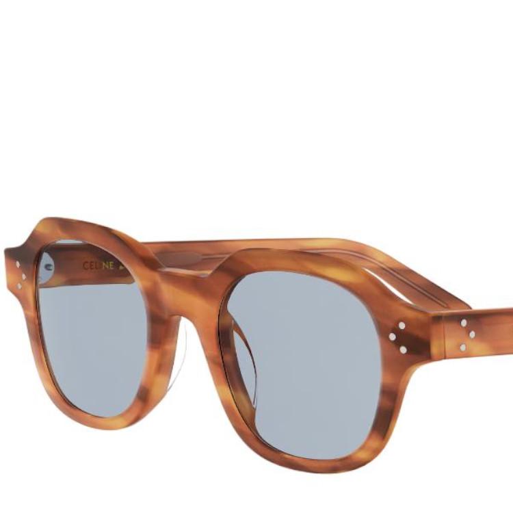 Celine Three Point Logo Design Oval Sunglasses Men Sunglasses Bright-Gold Havana CL40326U-53V