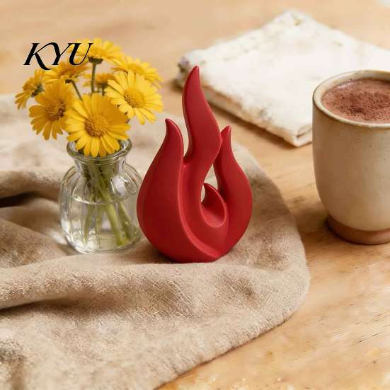 Creative Home Decoration 3D Printed Flame Sculpture, Matte Red Hollow Statue, Healing Souvenir Gift Minimalist Art Desktop Ornament for Office