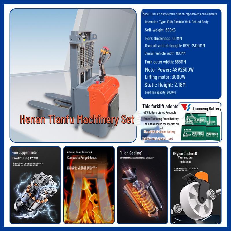 In-Stock Semi-Electric Hydraulic Stacker for Lifting and Handling 2-Ton Loads