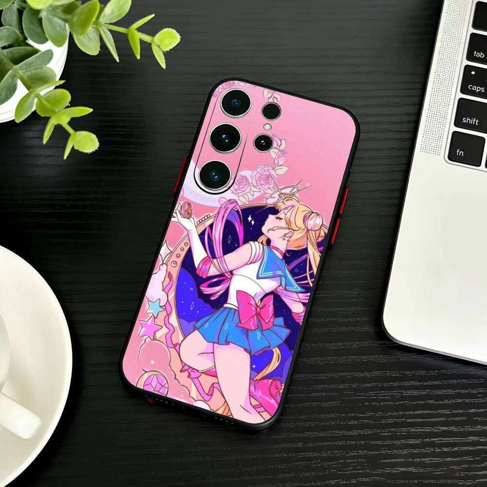 Мультяшный чехол для телефона S-Sailor M-Moon для Samsung S26, S25, S24, S23, S22, S30, S21, Ultra, Plus, FE 5G, Черный, Мягкая крышка
