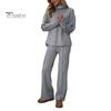 2 шт./комплект женский топ брюки костюм высокий воротник длинные рукава однотонный трикотажный спортивный свитшот эластичный пояс широкие брюки фитнес-наряд осень
