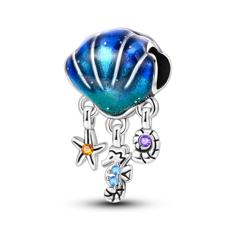 Ocean Series Copper Luminous Shell Pearl Fishtail Tortoise Charms Beads Fit 3Mm Original Bracelets Fine Diy Jewelry