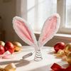 Easter Rabbit Ear Tree Topper with LED Light Plush Bunny Ears Christmas Tree Top Decoration with Metal Spring Easter Home Holiday Party Ornament
