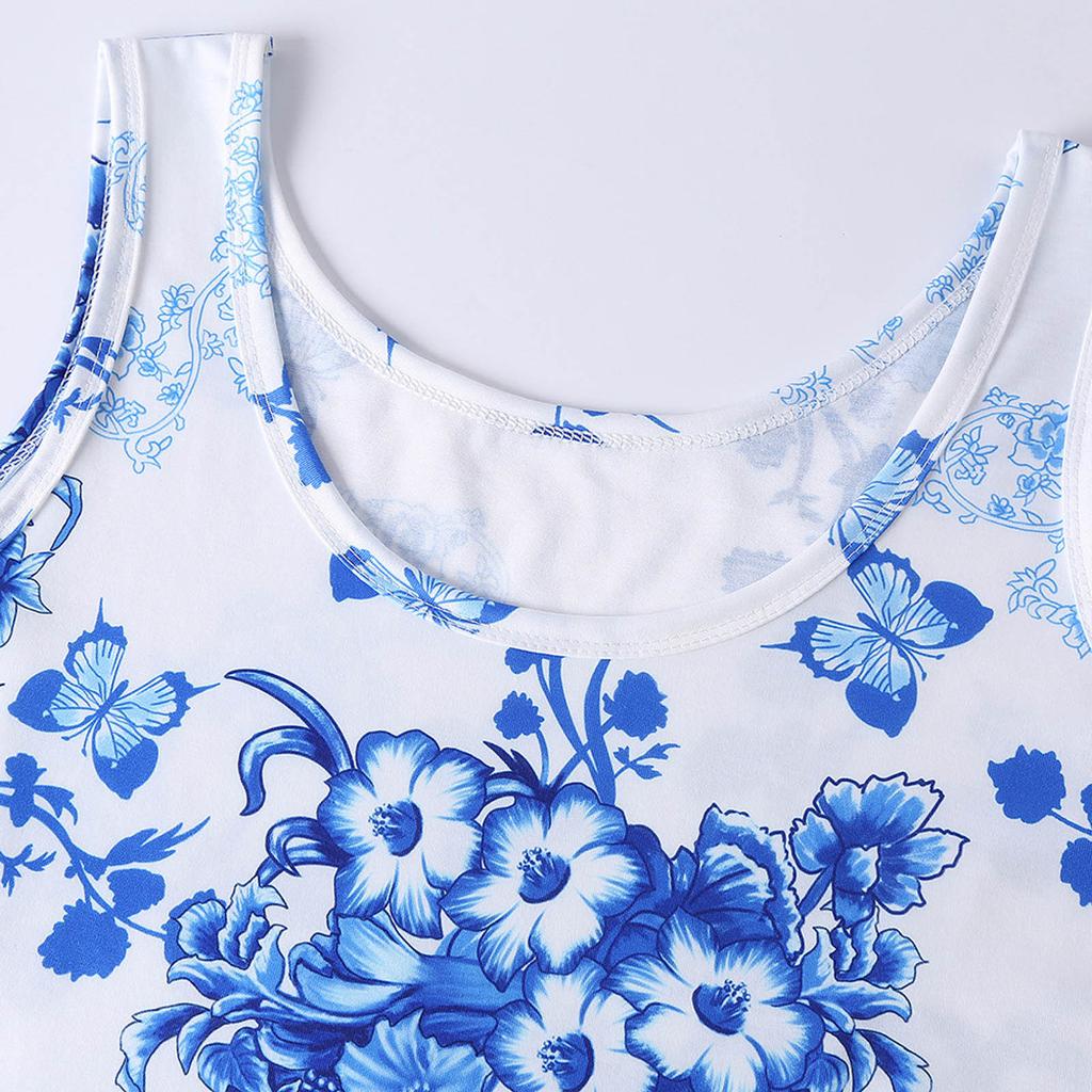 Женские повседневные платья-майки без рукавов с круглым вырезом, летнее платье с принтом для пляжа