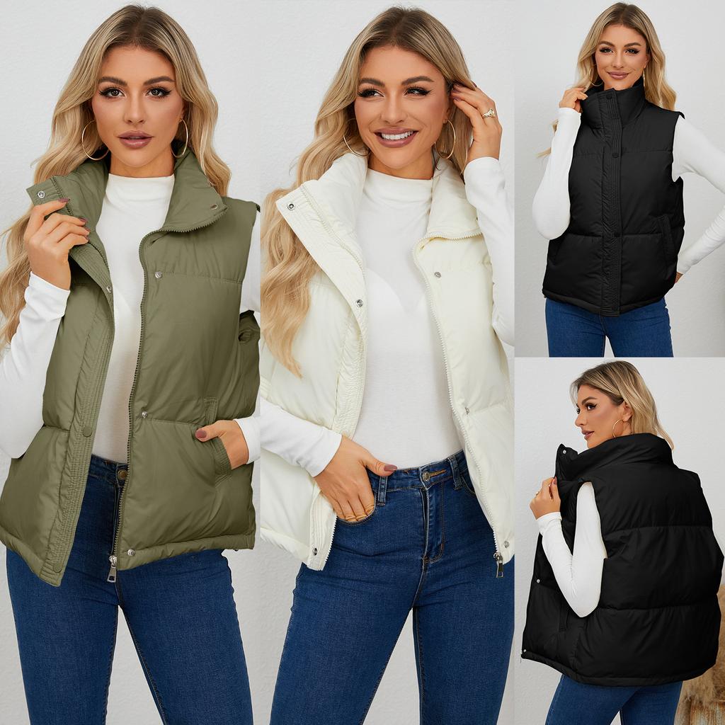 Puffer Vest for Women Lightweight Warm Stand Collar Sleeveless Puffer Jacket Women's Fall Winter Trendy Solid Zip-Up Padded Outerwear Puffy Vests