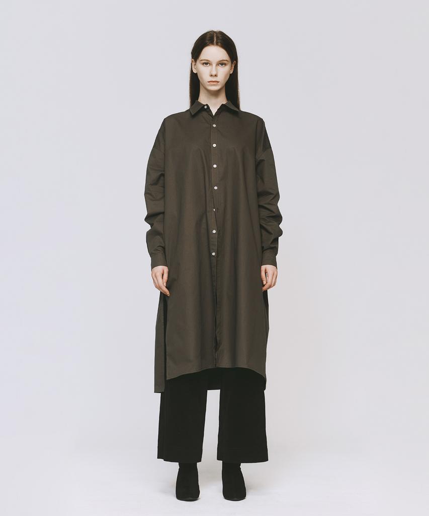 Monophobia Cotton Slit Shirt Dress Khaki Grey Cotton Shirt Dress