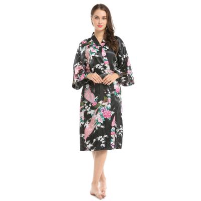Женская весенне-летняя модная шелковая ночная рубашка с имитацией павлина и пижама, халат со средними рукавами, большая домашняя пижама