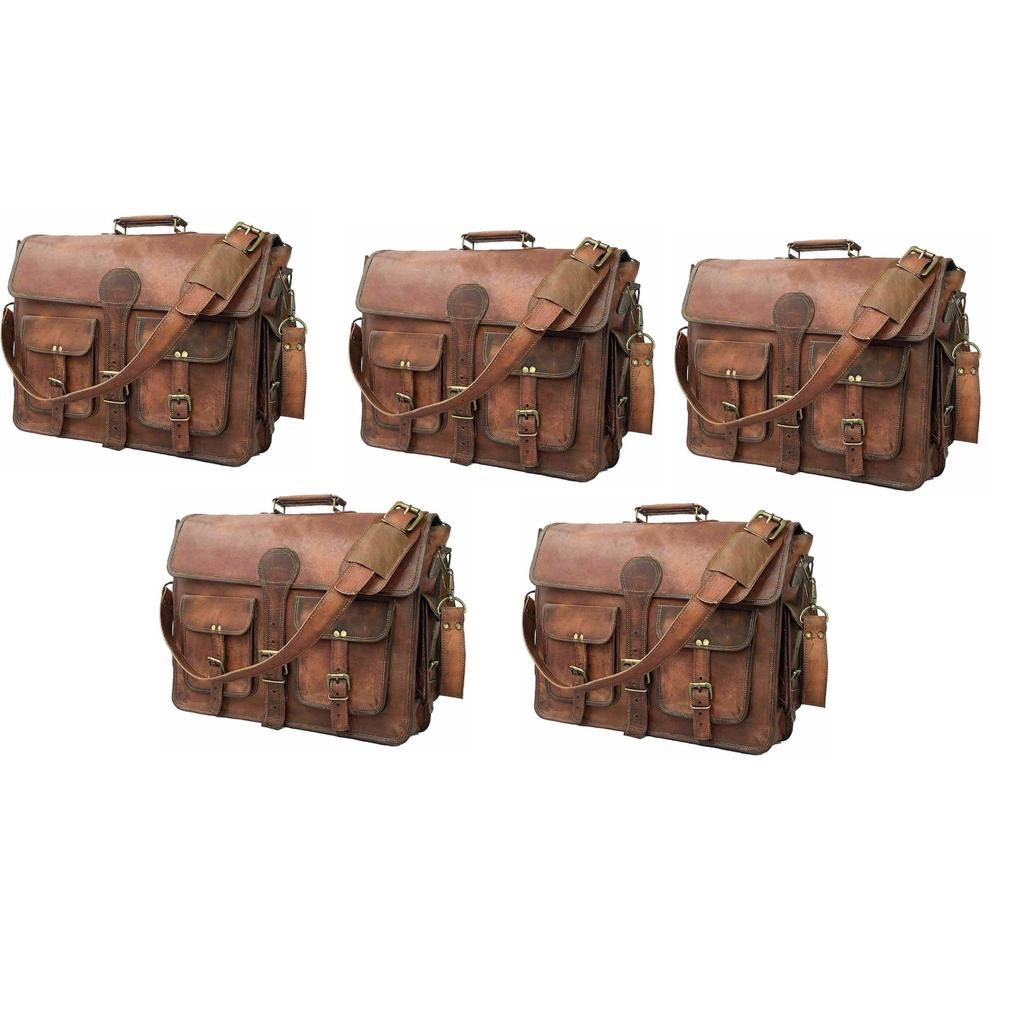 {Pack of 5}  Vintage Genuine Leather Satchel Shoulder Bag Messenger Laptop Briefcase for Men