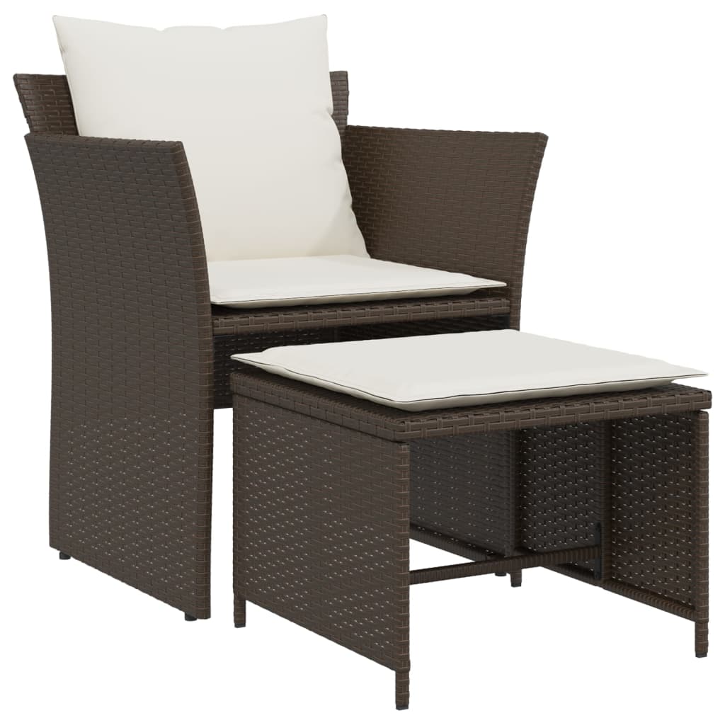 Garden Chair with Footstool Brown Poly Rattan