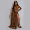 Women's Sexy Leopard Print Long Sleeve Split Dress