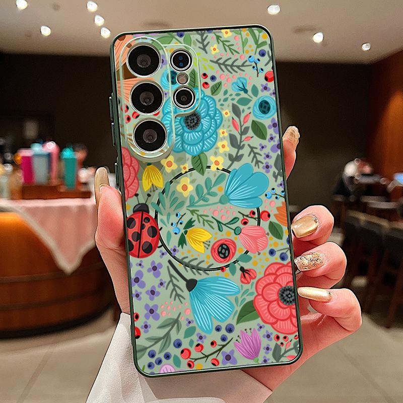 Чехол с цветочным узором «Лавандовый Пион Роза» для Samsung Galaxy S26 Ultra S25 Edge S24 Plus S23 FE S22 A17 A54 A55 A56 A57 5G Магнитный Для Magsafe Чехол