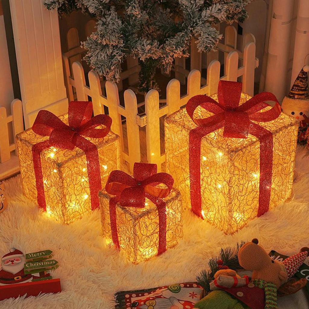 Christmas Light Up Boxes 3 Pieces Holiday Decor Christmas LED Light Decorations For Homeowners Event Planners Interior Designers