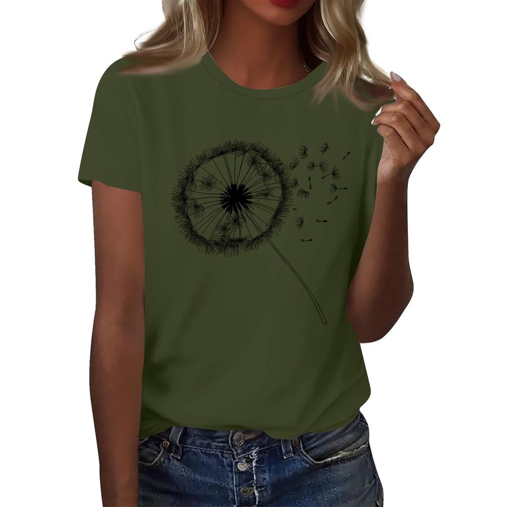 Women's Fashion Casual Printed Round Neck Short Sleeved T-Shirt Top T-Shirt Top Top