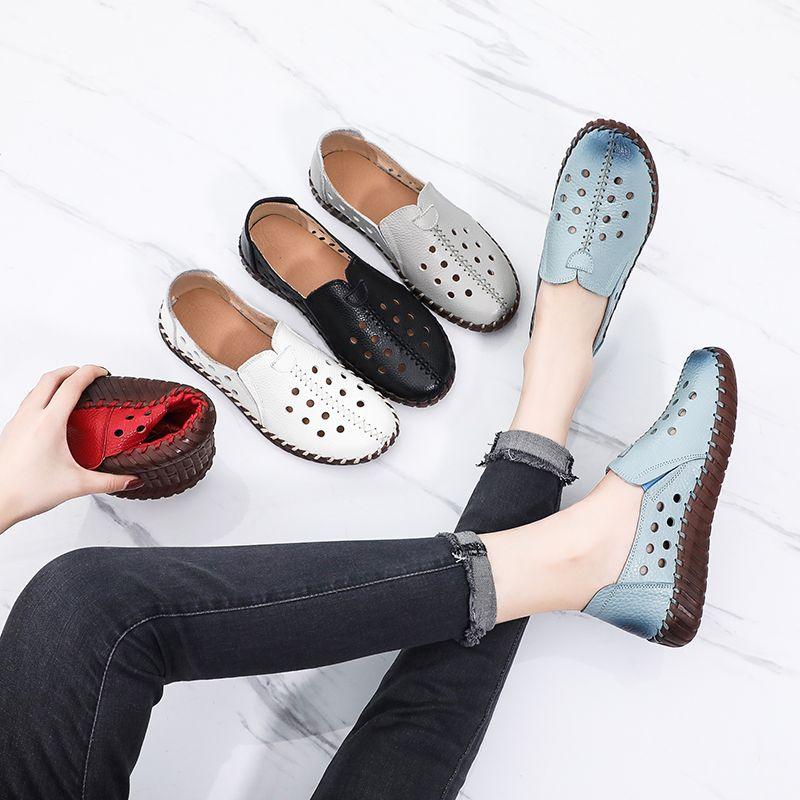 Ортопедические сандалии из натуральной кожи женские плоские слипоны с круглым носком мягкая дышащая нескользящая обувь для ходьбы с хорошим сводом стопы