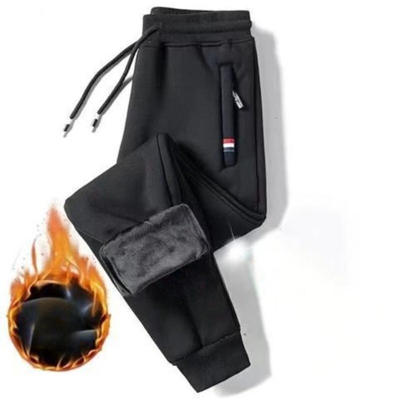 Men's Fleece Lined Sports Pants for Outer Wear Autumn Winter Stretch Casual Pants Loose Plus Size Warm Sweatpants