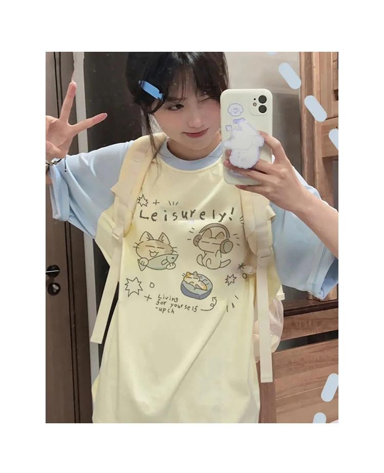 Cute Cartoon Printed Pure Cotton T-Shirt for Girls