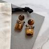 Sterling silver tiger's eye stone earrings, premium sense Maillard earrings, retro earrings, real gold electroplated natural stone stud earrings.