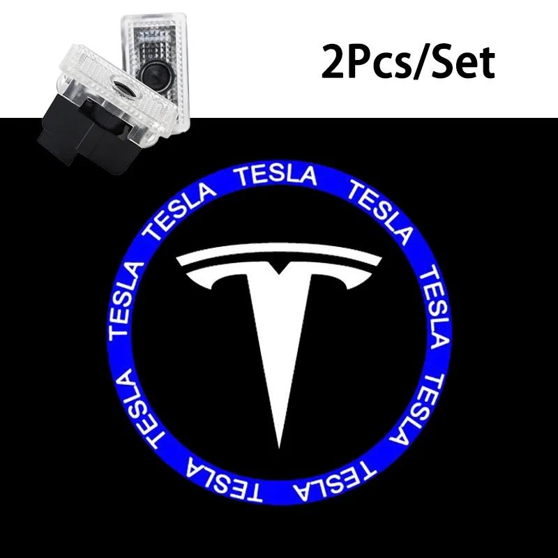 Sticker Tesla 2Pcs Car Door Projector Lamps Welcome Lights Accessories For Tesla Model 3 Highland 2023 S X Y