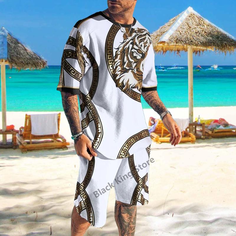 3d Print Colorful Men Tracksuit Tee Set Jogging Homm Clothes For Man T-Shirt Summer Tshirt Suit Short 2 Pieces Set