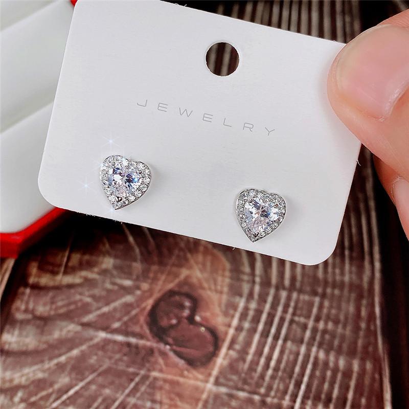 Huitan Серьги-пусеты в форме сердца с розовым кристаллом CZ для женщин, романтические аксессуары для ушей, серьги с любовью, изящный подарок на день рождения, модный циркон