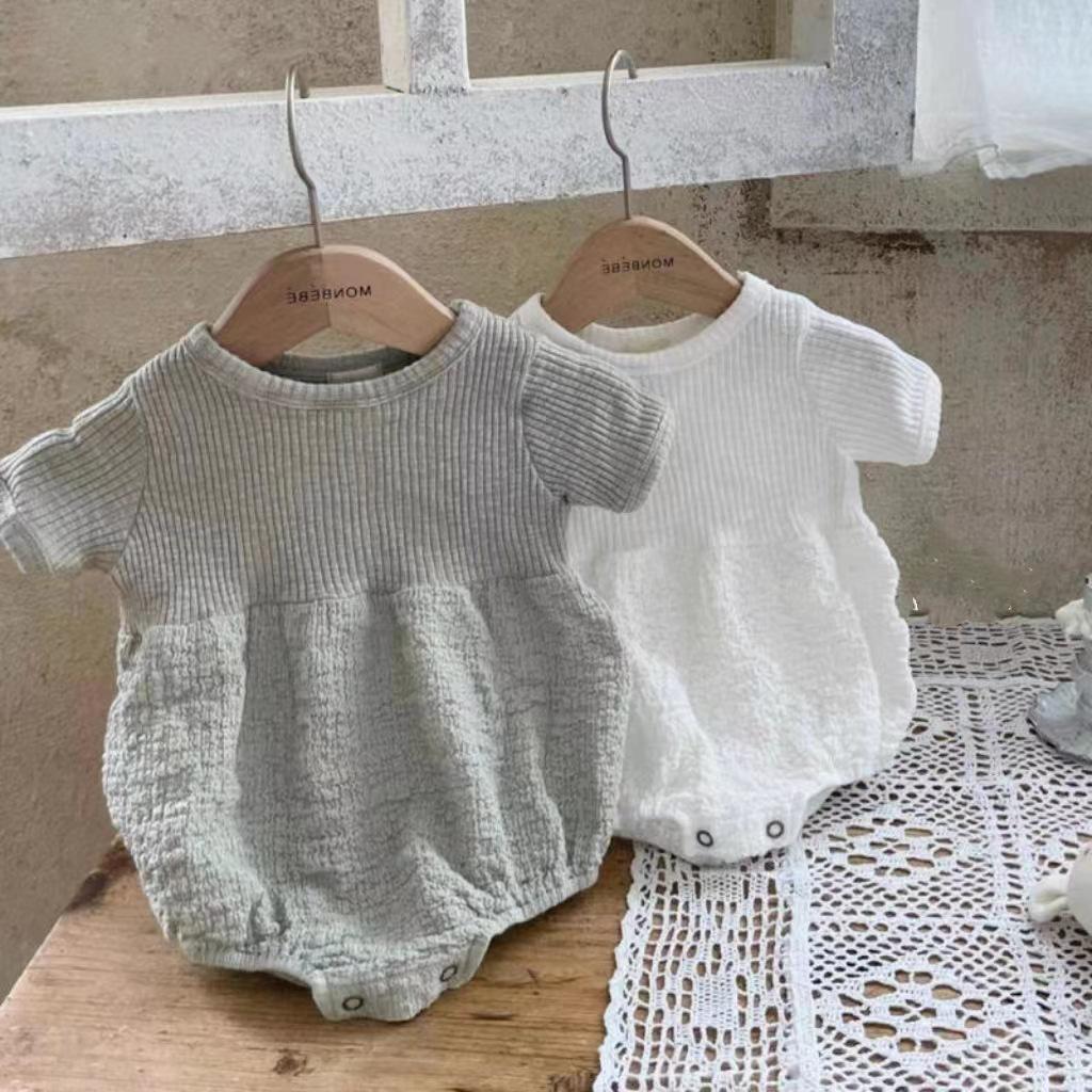 Korean Ribbed Puff Sleeve Baby Jumpsuit - Unisex Summer Style