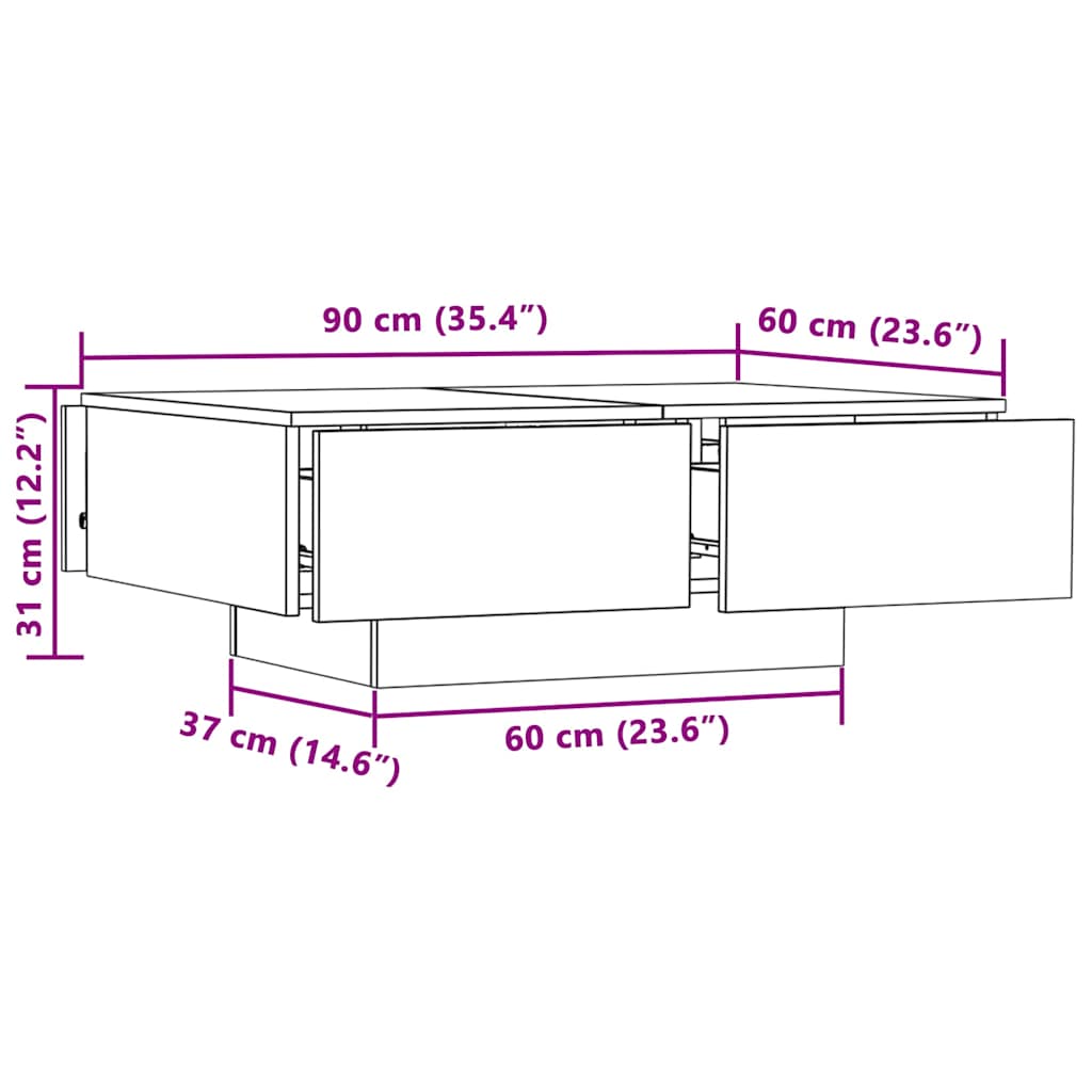 Coffee Table Sonoma Oak 90 x 60 x 31 cm Particle Board