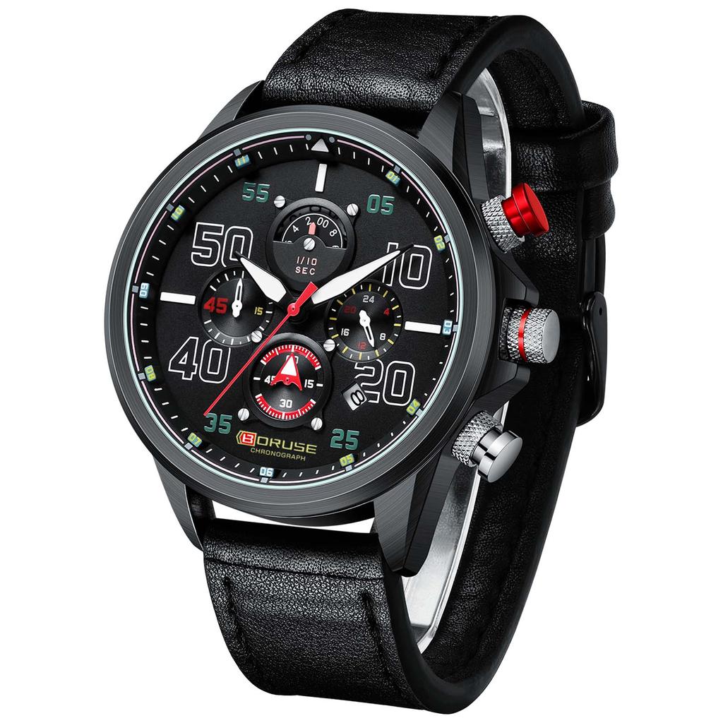 BORUSE Классические повседневные часы Мужские часы Большой циферблат Большие цифры Мужские часы Стрелочные кварцевые мужские часы Классические повседневные часы Кожаный ремешок