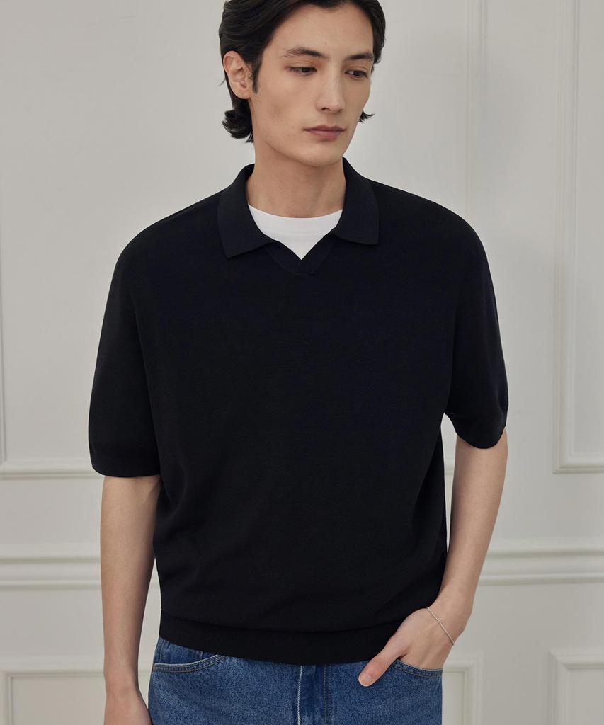 THEKNITCOMPANY Reese'S Silk Polo Shirt - Onyx Black