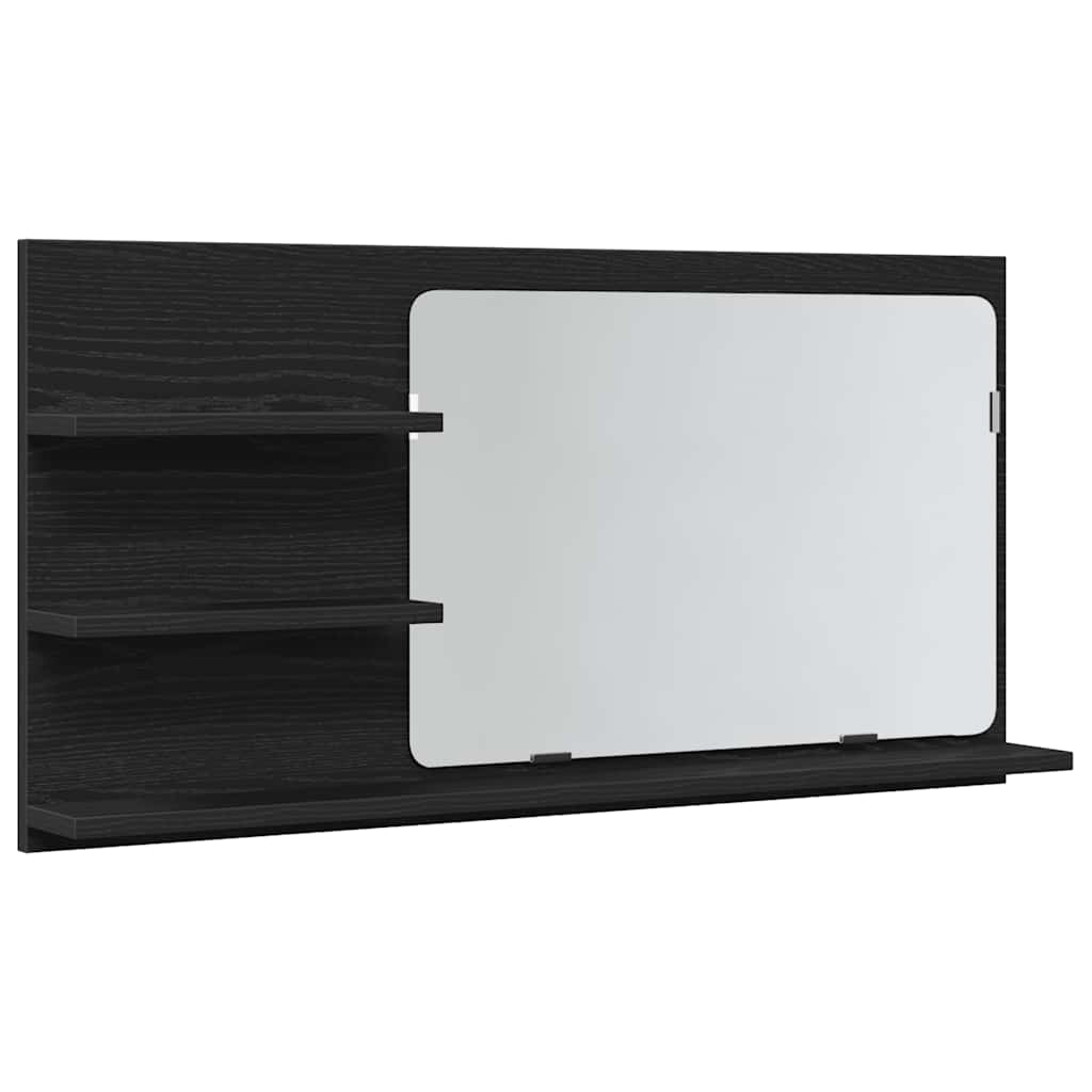 Черный дубовый зеркальный шкаф для ванной комнаты 90 x 11 x 45 см Панель на основе дерева