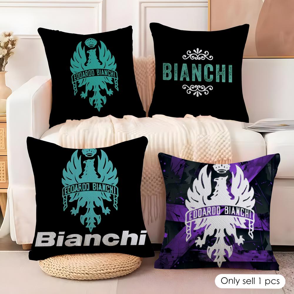 Luxury B-Bianchi Logo Cushion Cover Natural Linen Organic Fabric Double-Sided Printing Couch Pillow Covers Home Decor