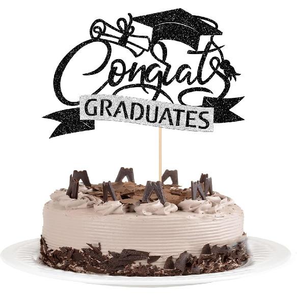 1 PCS High Heel Girl Graduation Cake Topper Black Pink Glitter Done Diploma Class of 2025 Congrats Grad Cap Cake Pick for 2025 Senior High School