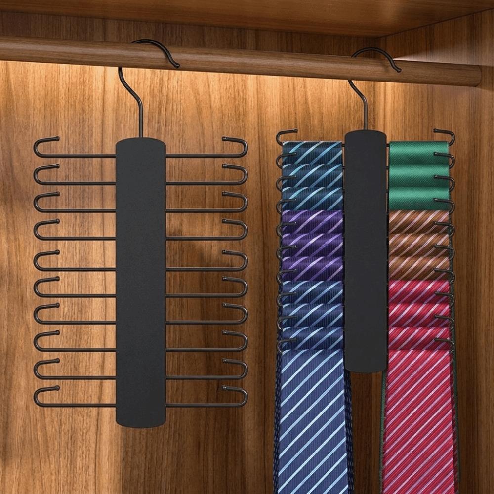 360° Rotating Wooden Tie Rack Space Saving Belt Storage Hanger Tie Storage Rack Wardrobe