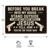 Vintage Gun Humor Sign - Rustic "No Trespassing" Metal Decor for Collector Spaces
