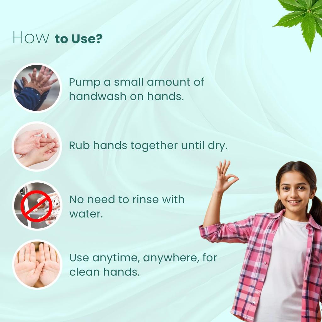 Babyorgano Non Alcoholic Foam Based Waterless Handwash for Kids, 100% Natural and Germ Protection Goodness of Aragvadha, Aloe Vera and Neem - 50ml