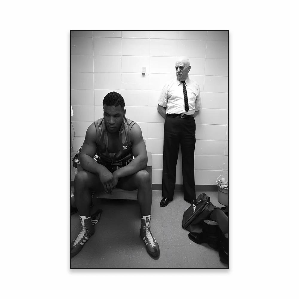 Майк Тайсон Бокс Настенный Плакат Черно-белый Боевой Спорт Принт Бодибилдинг Холст Живопись Мотивационный Декор для Спортзала