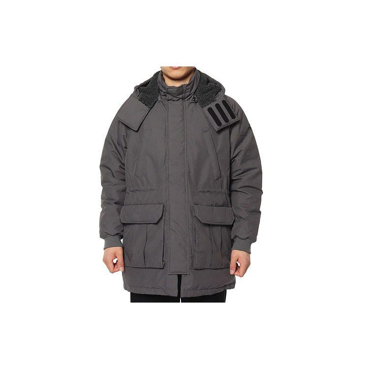 adidas Мужские пуховики Серый с капюшоном Умеренный пуховик DM1940