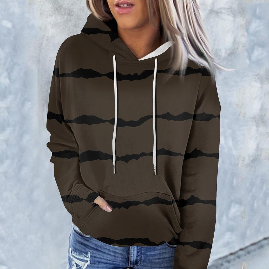 Ladies Fashion Casual Long Sleeve Striped Print Hoodie