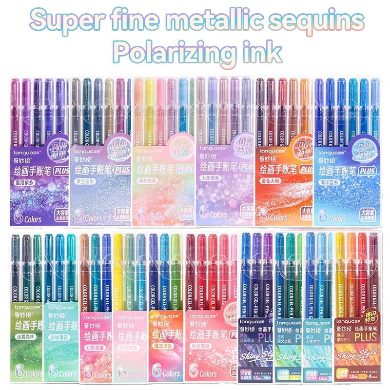 6 PCS Drawing Highlighter Morandi Gel Pen Glitter Effects Student Diary Scrapbook Painting DIY Office School Supplies Stationery