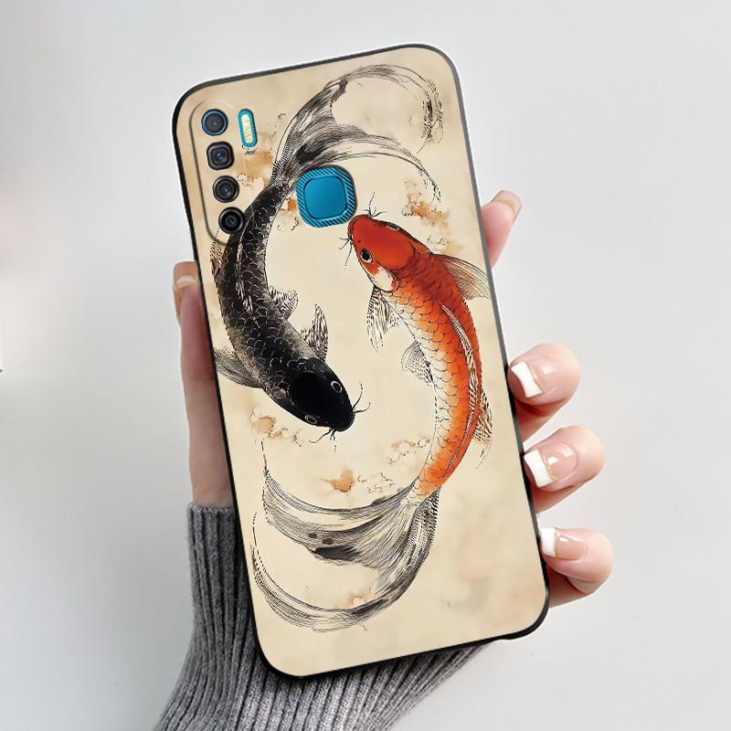 Phone Case For Infinix S5/S5 lite/X652/Camon 12 Air/CC6 Black Cute Cartoons Painted Casing Bumper Soft Shockproof Black Case