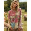 Весна Европа Америка Винтаж Сшитые Цвета Женская Футболка Пуловер Бохо Стиль Женская Одежда с Длинным Рукавом Повседневные Футболки для Улицы Топ