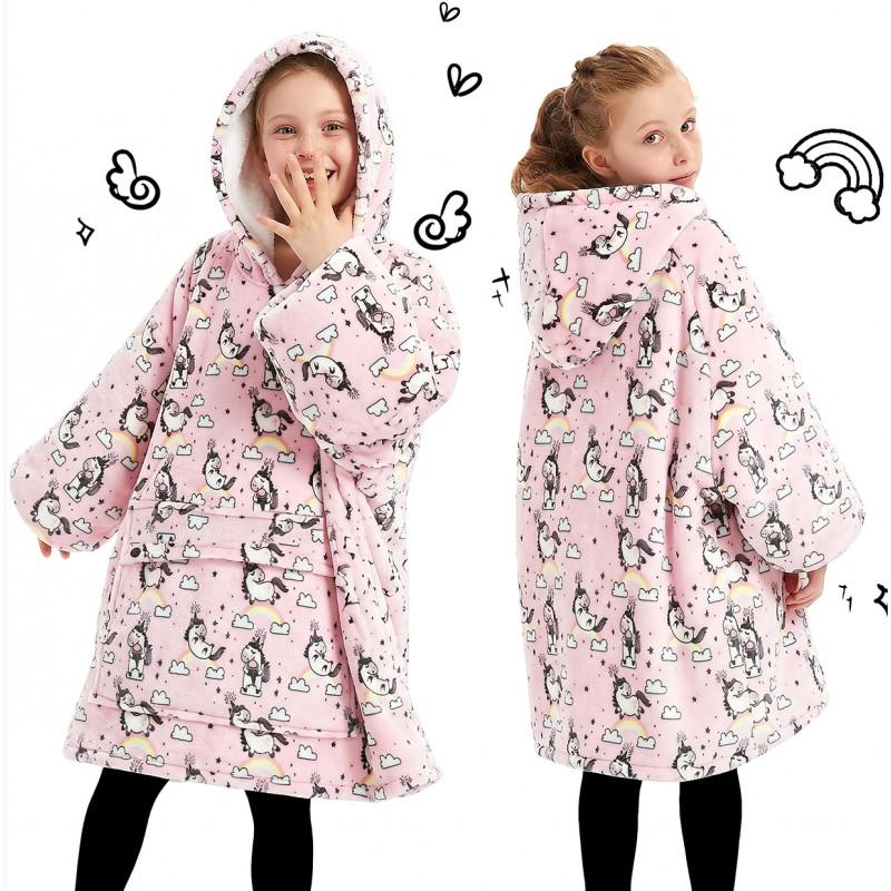 Custom Hooded Blanket Adults Kids Fleece Lined Thick Warm Winter Wearable