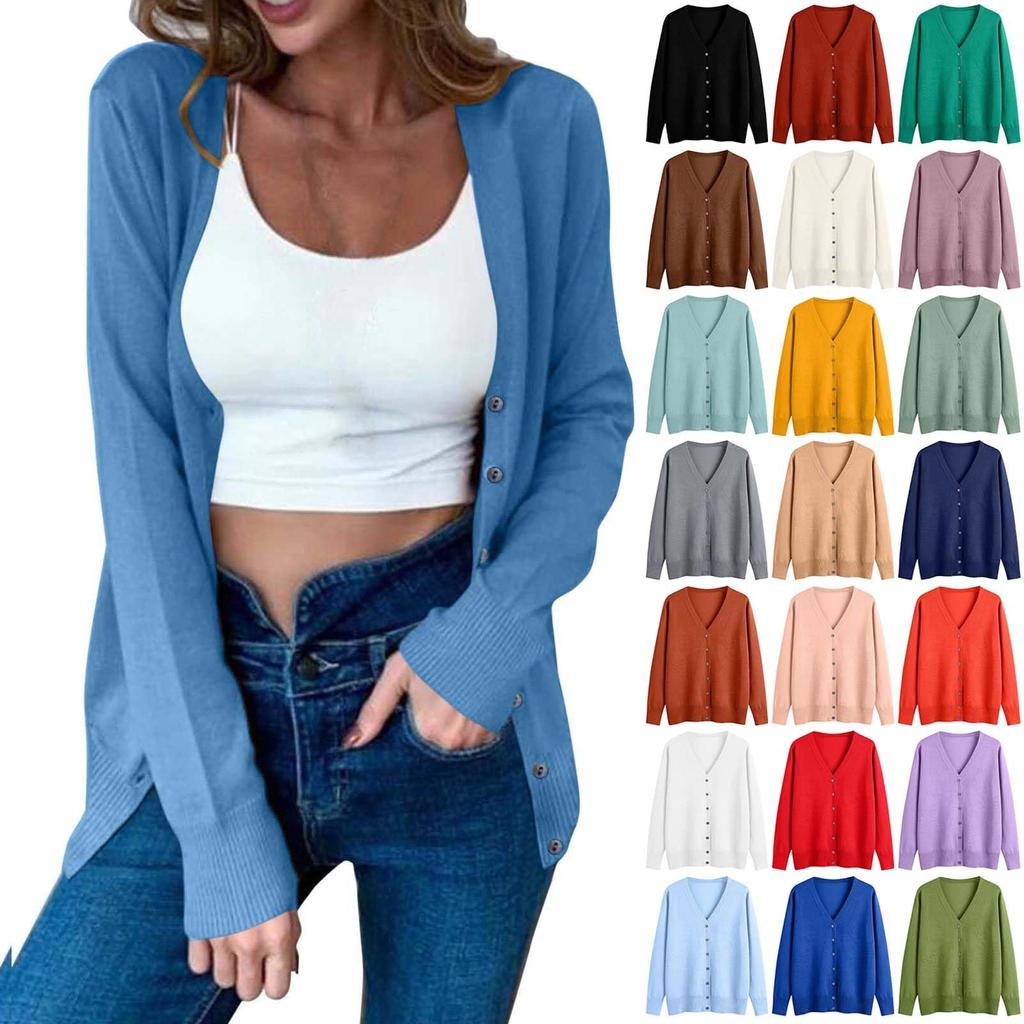 Women's Autumn Button Solid Color Long Sleeve Cardigan Women's Knit Sweater