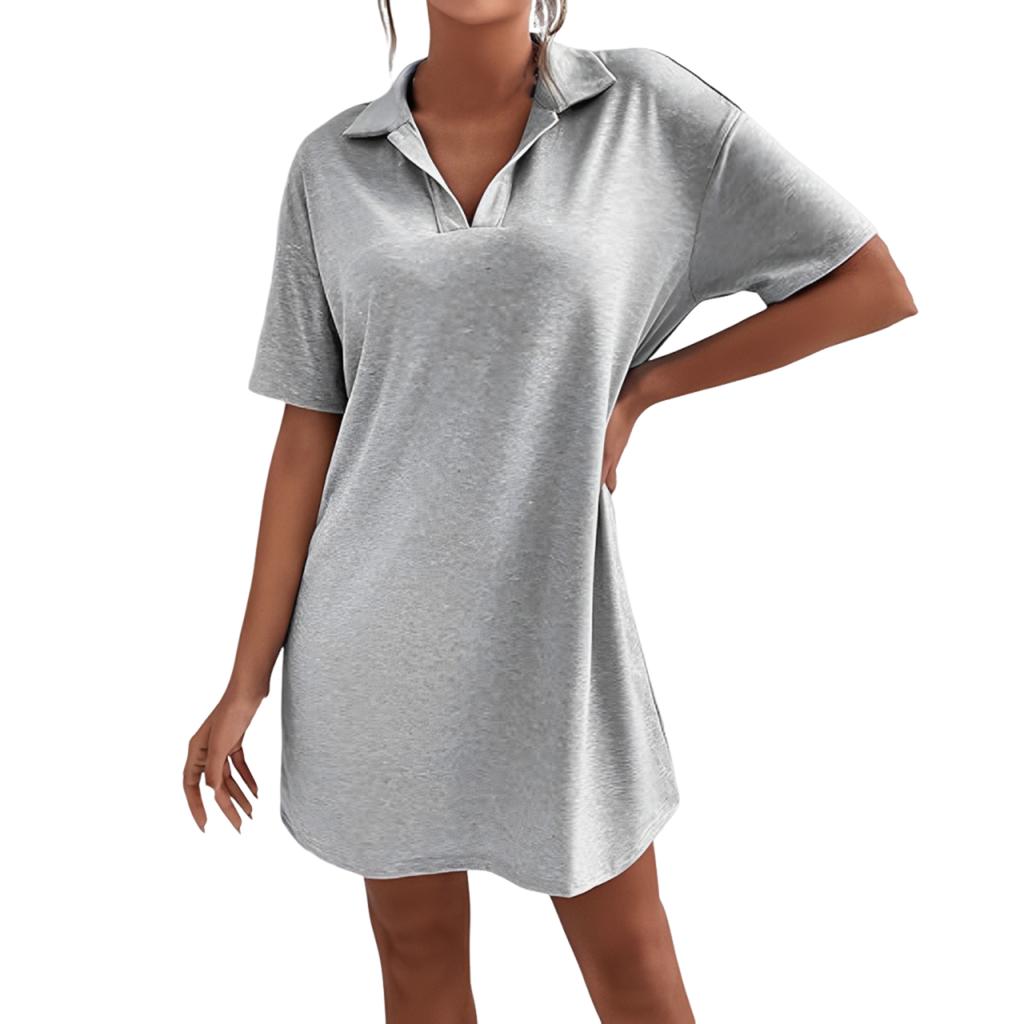 Женское модное летнее повседневное однотонное свободное платье с V-образным вырезом и лацканами