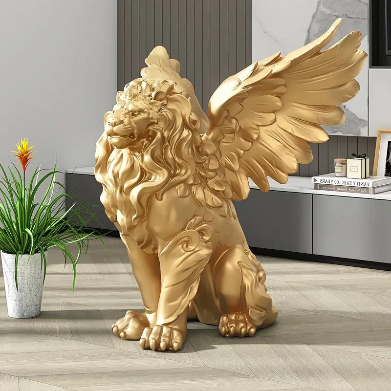 Nordic Luxury Lion Handicraft Resin Adornments Hotel Store Lobby Figurines Crafts Home Livingroom Tabletop Sculpture Decoration