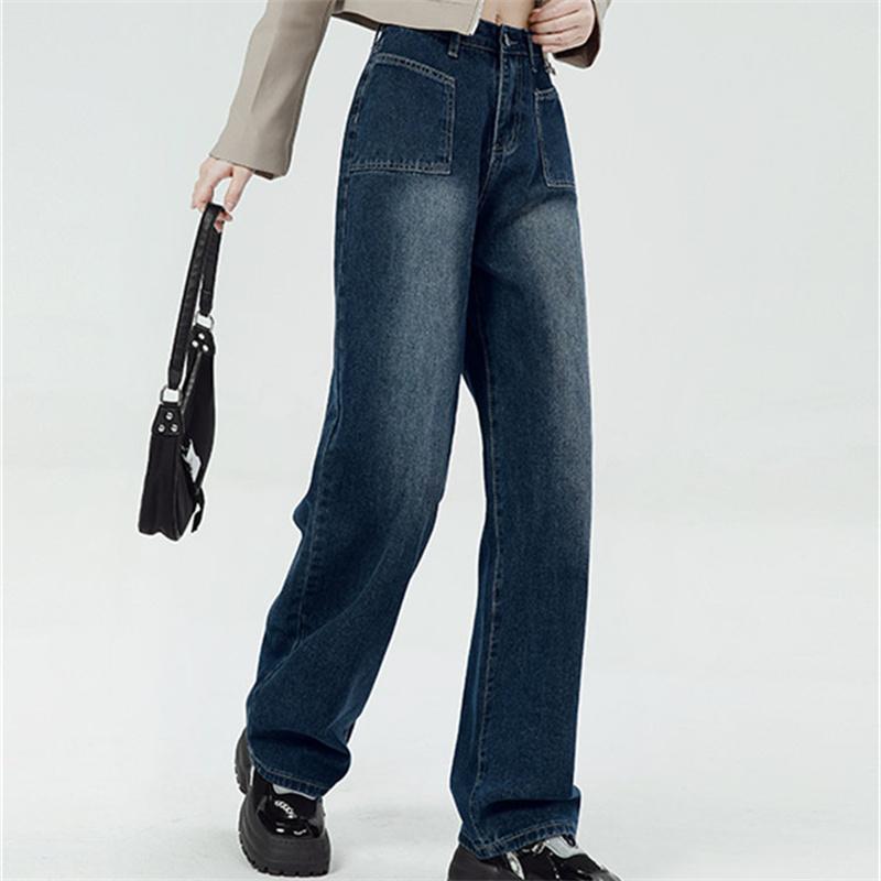 Новая весенне-осенняя уличная одежда, широкие прямые корейские женские модные винтажные джинсовые брюки с высокой талией, женские свободные длинные джинсы в стиле Харадзюку
