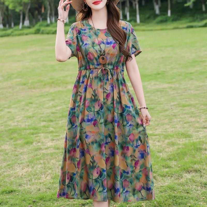 Женское длинное платье больших размеров, летнее платье с коротким рукавом и винтажным принтом для женщин