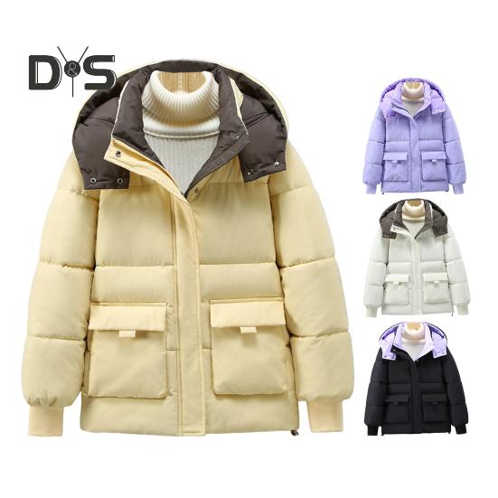 Зимнее пуховое пальто с капюшоном, воротником-стойкой, карманами, застегивающейся на молнию, ветрозащитная, сохраняющая тепло куртка для повседневной холодной погоды из хлопка