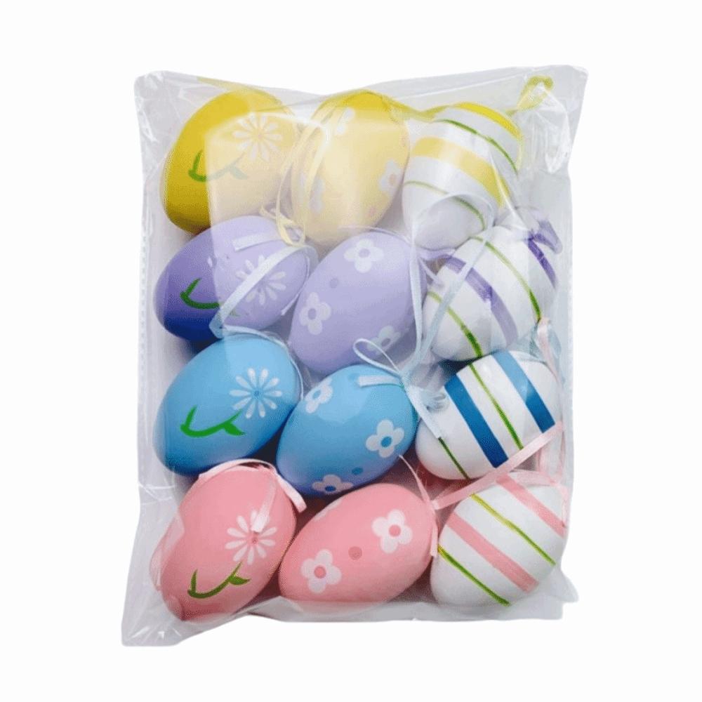 12Pcs/Set DIY Craft Easter Simulation Egg Cartoon Artificial Egg Pendant Hanging Ornament