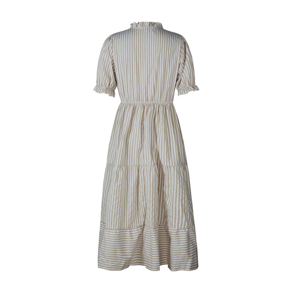 Женские полосатые повседневные платья с короткими рукавами и кисточками средней длины, летние платья на пуговицах с v-образным вырезом для женщин