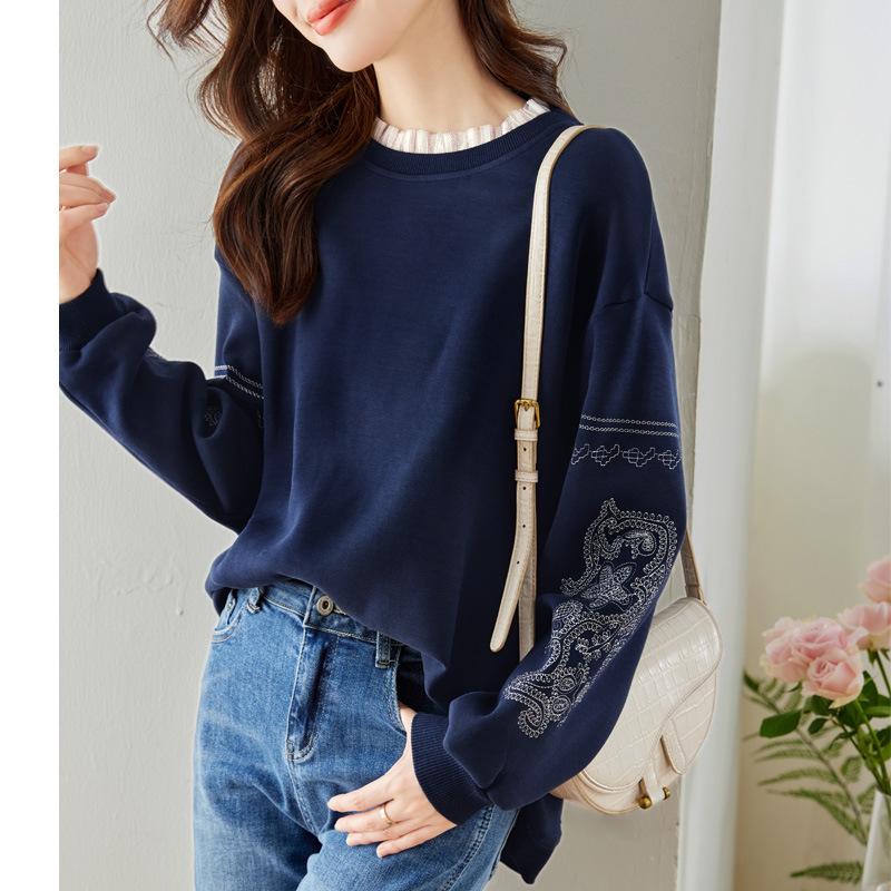 Spring and Autumn Ladies Thin Loose Round Neck Sweatshirt Women's Loose Casual Long Sleeve Comfortable Outerwear